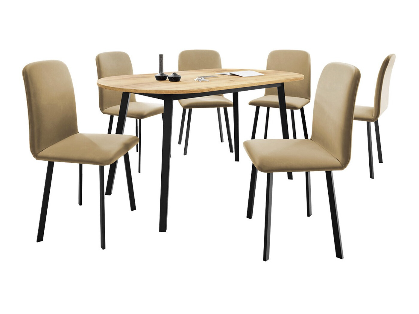 Eetkamerset Edmond 121 (Ambachtelijke gouden eik + Zwart)