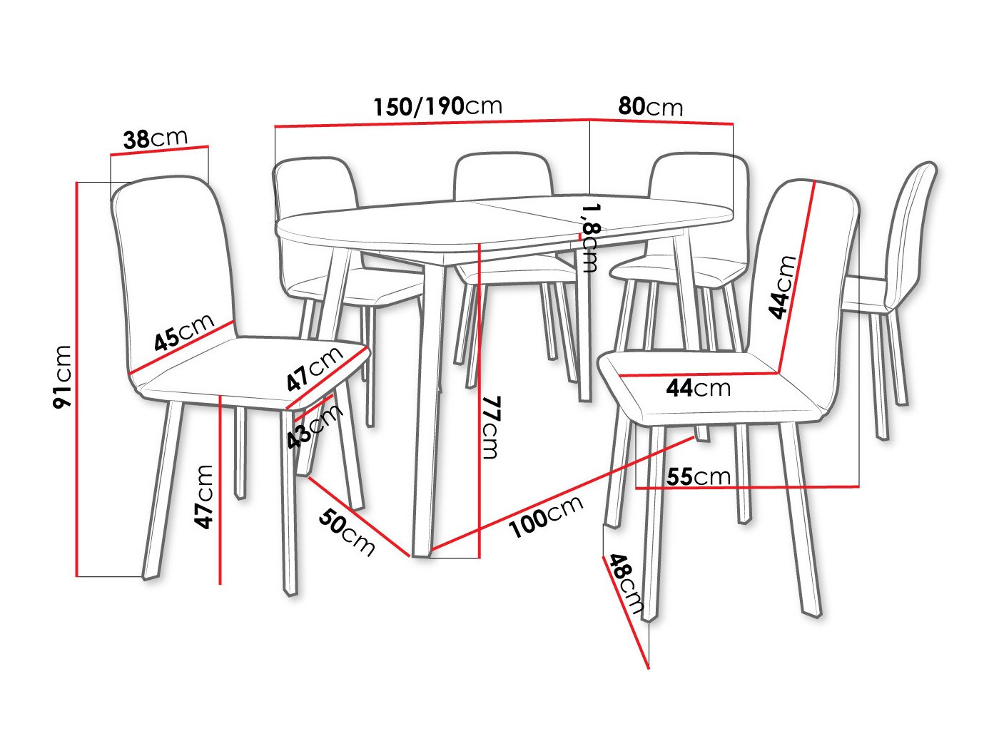 Eetkamerset Edmond 121 (Ambachtelijke gouden eik + Zwart)
