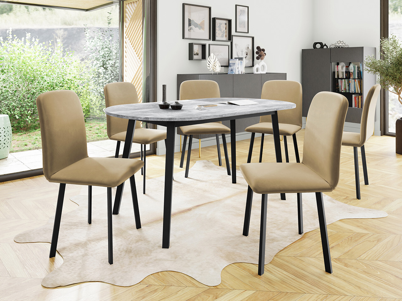 Eetkamerset Edmond 121 (Grijs marmer + Zwart)