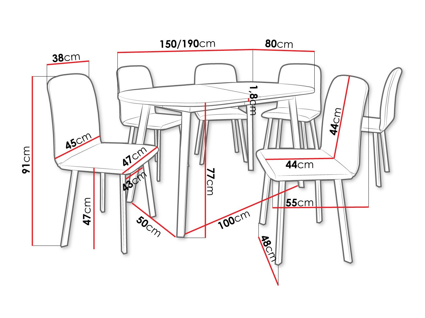 Eetkamerset Edmond 121 (Grijs marmer + Zwart)