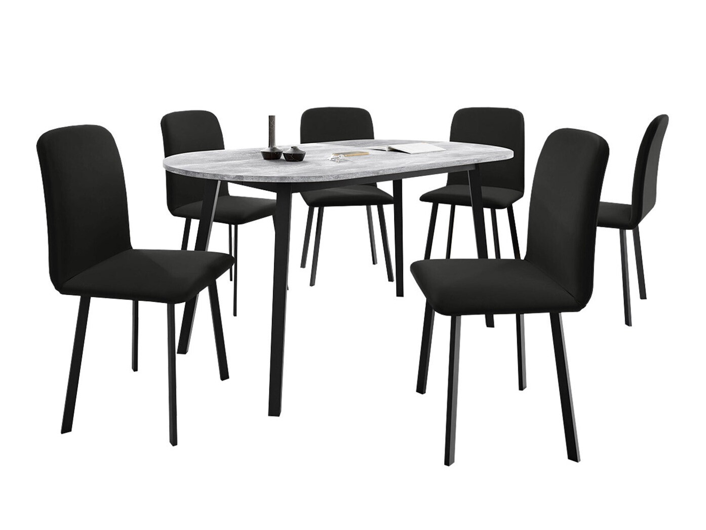 Eetkamerset Edmond 121 (Grijs marmer + Zwart)