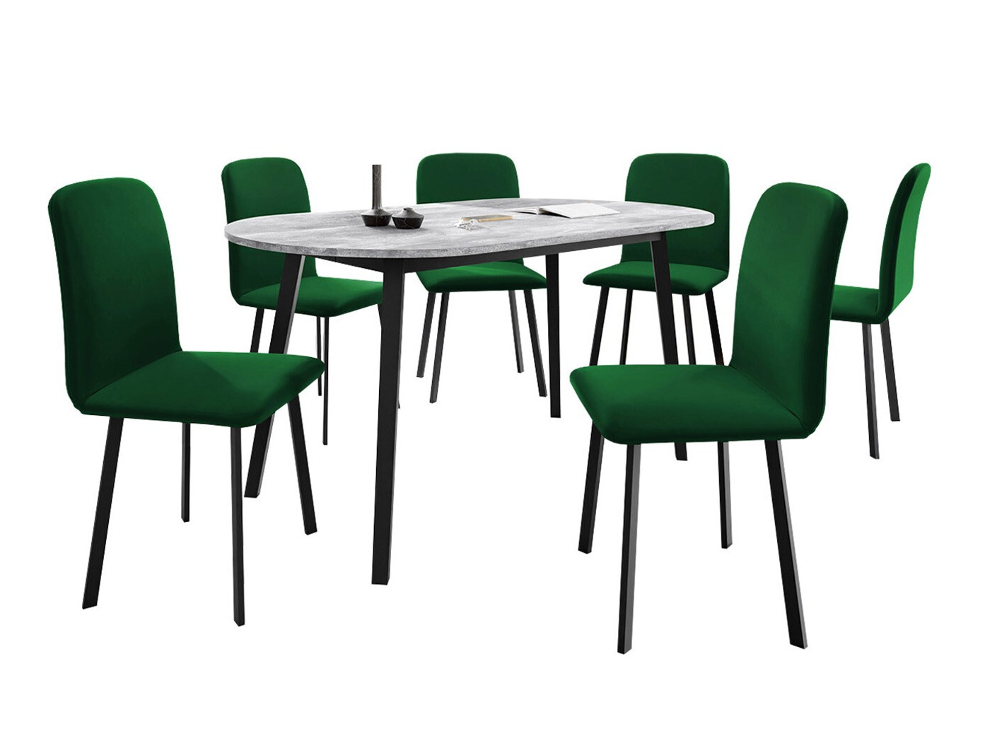 Eetkamerset Edmond 121 (Grijs marmer + Zwart)