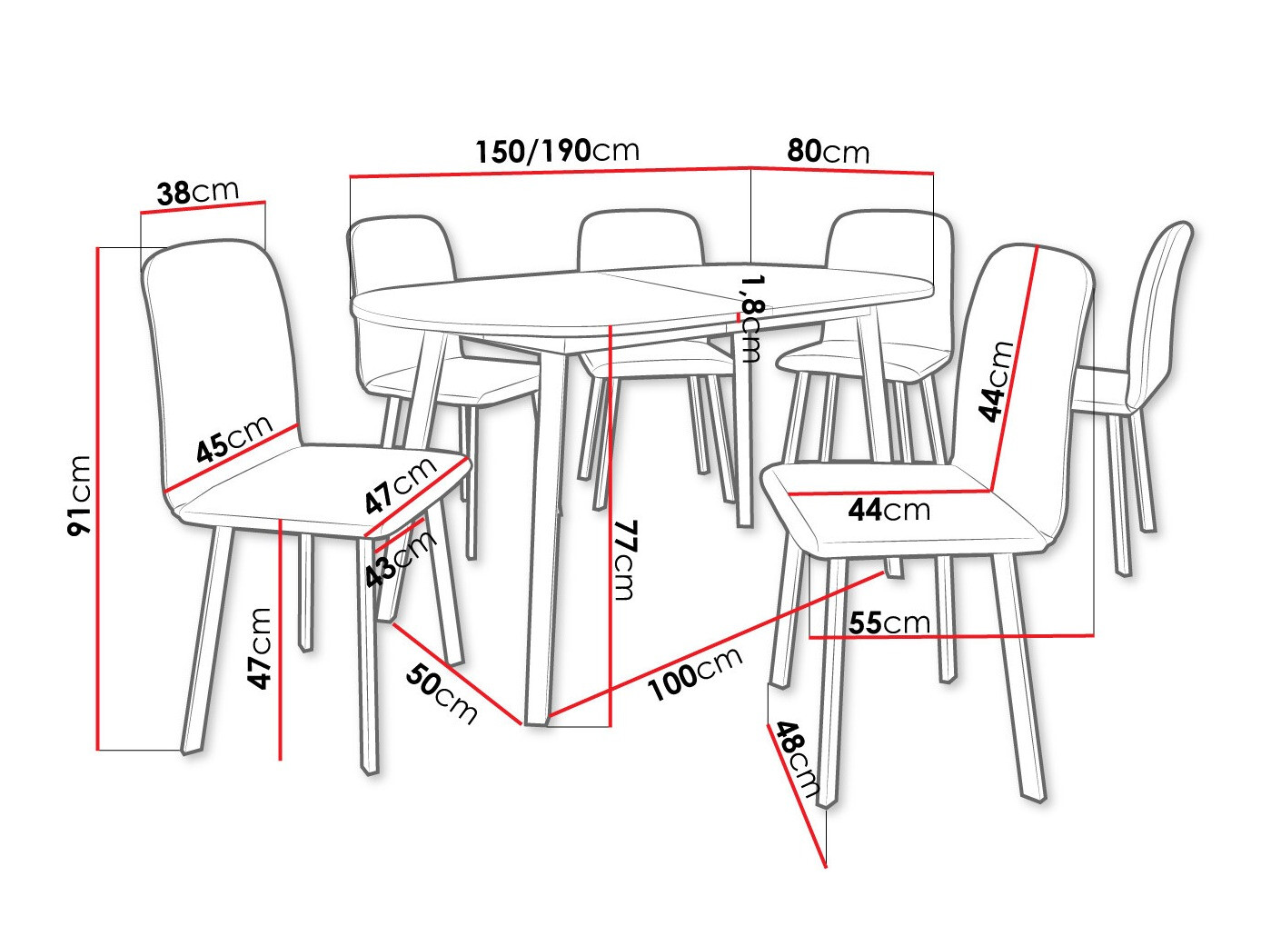 Eetkamerset Edmond 121 (Grijs marmer + Zwart)