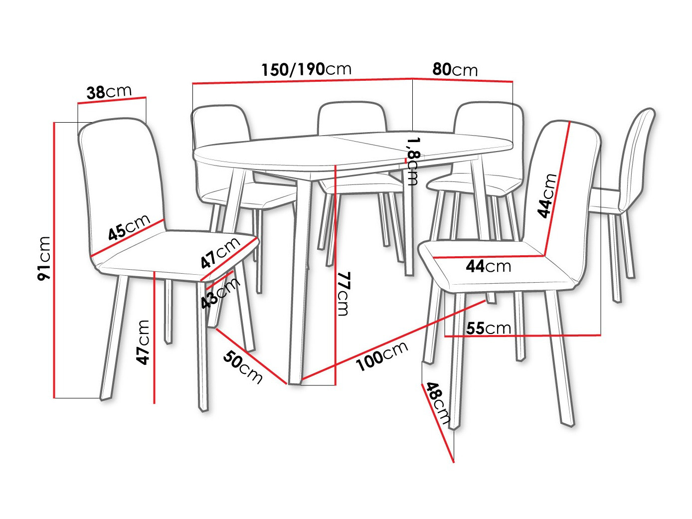 Eetkamerset Edmond 121 (Grijs marmer + Zwart)