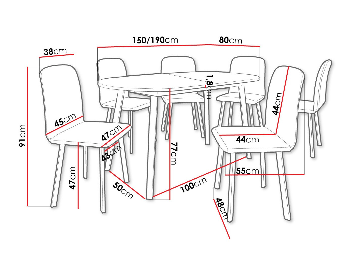 Eetkamerset Edmond 121 (Wit + Zwart)