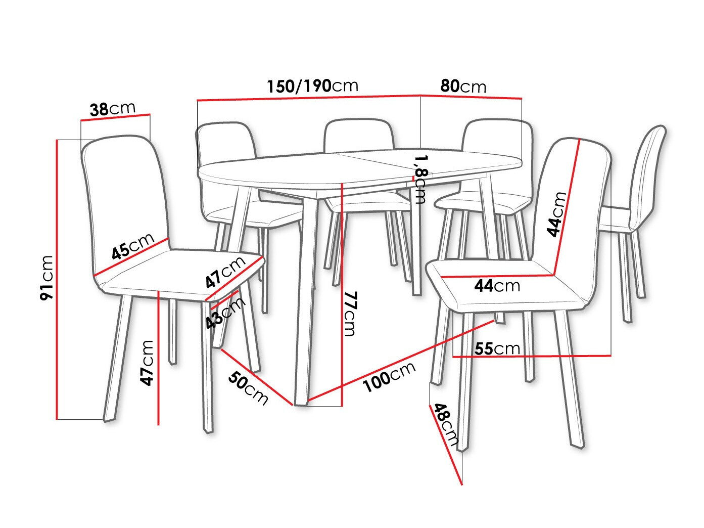 Eetkamerset Edmond 121 (Wit + Zwart)