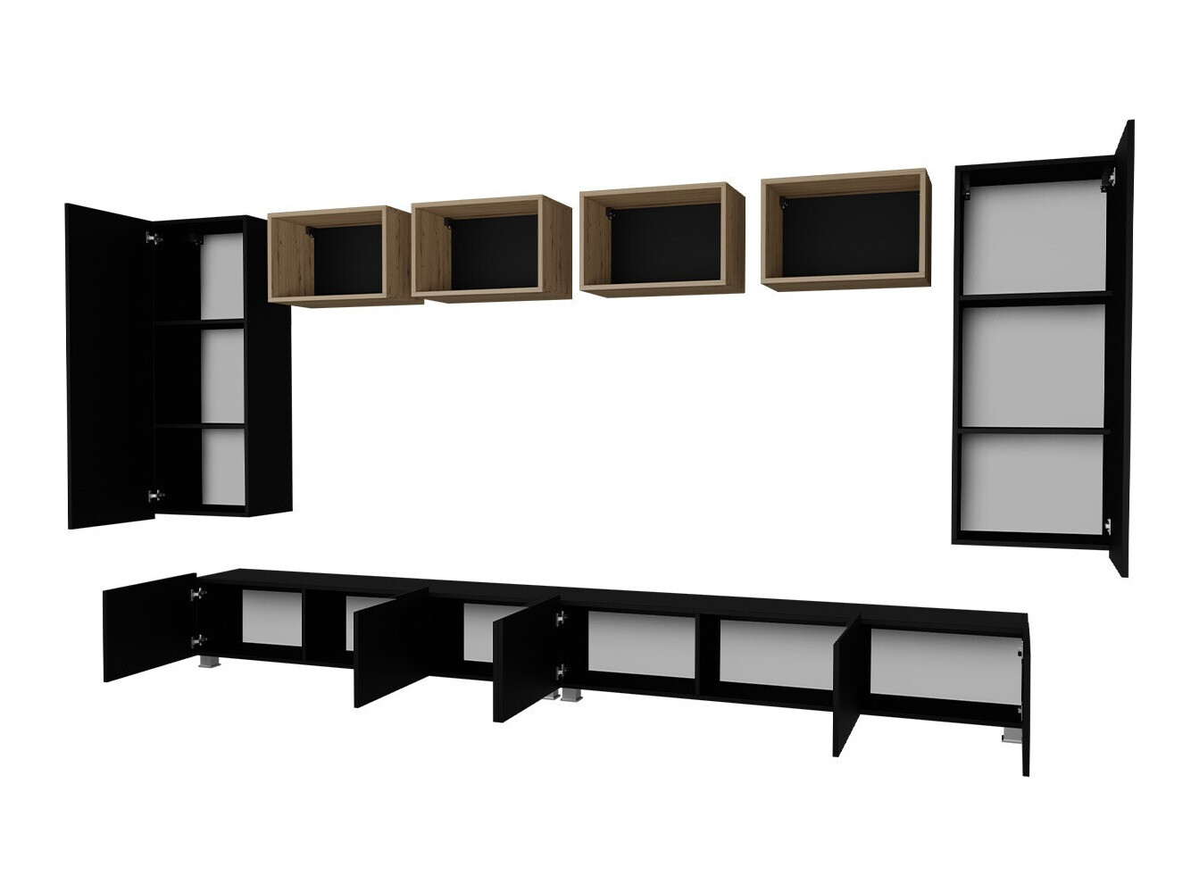 Woonkamerset Tivdalu 155 (Zwart + Glanzend zwart + Artisan eiken)