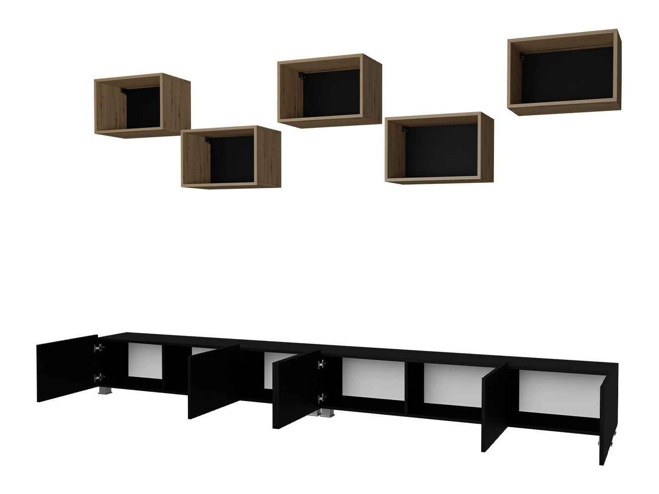 Woonkamerset Tivdalu 152 (Zwart + Glanzend zwart + Artisan eiken)