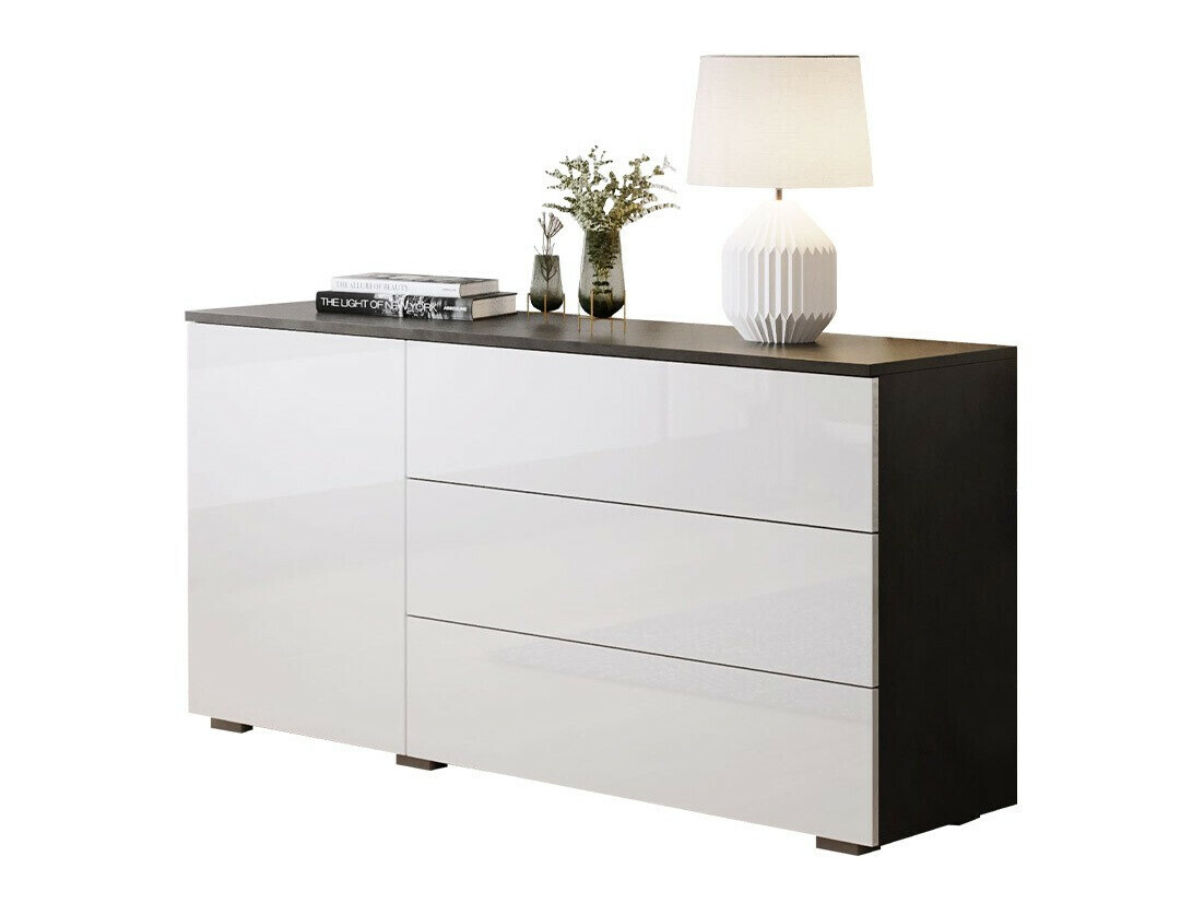 Ladekast Sarasota 128 (Donkergrijs + Glanzend wit)