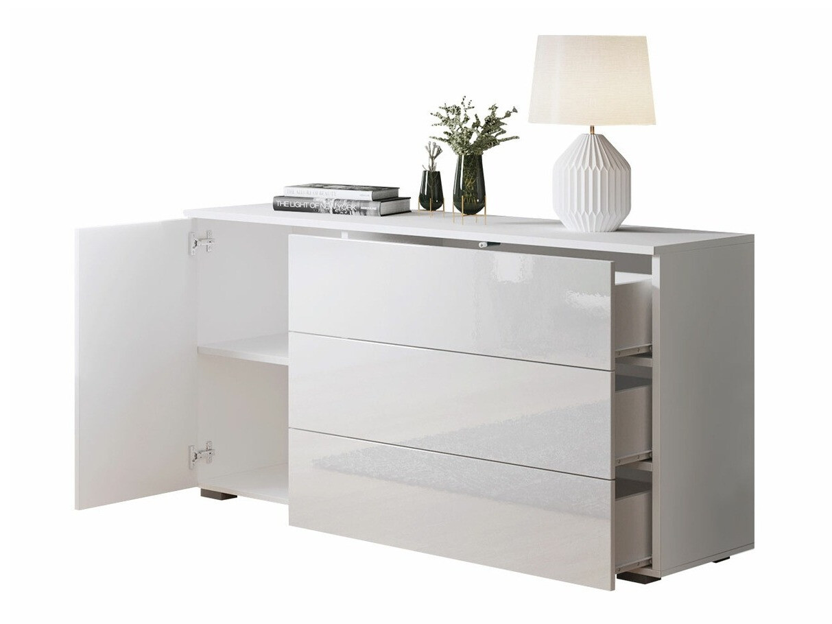 Ladekast Sarasota 128 (Donkergrijs + Glanzend wit)