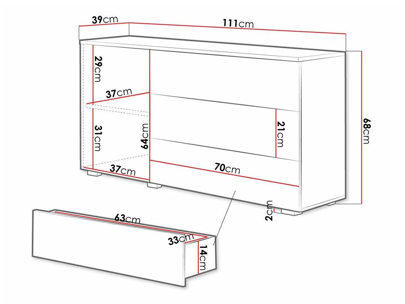 Ladekast Sarasota 128 (Donkergrijs + Glanzend wit)