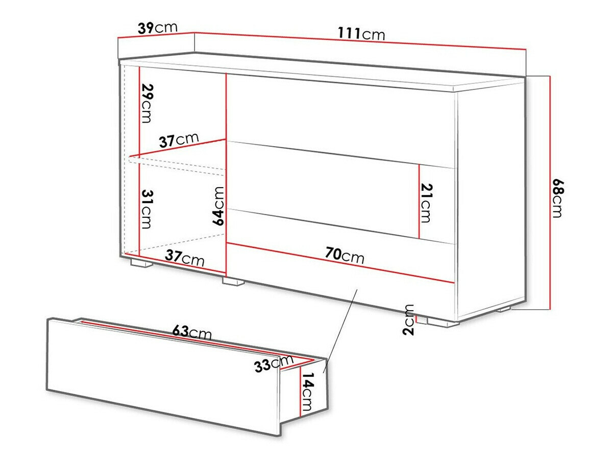 Ladekast Sarasota 128 (Wotan eik + Glanzend wit)