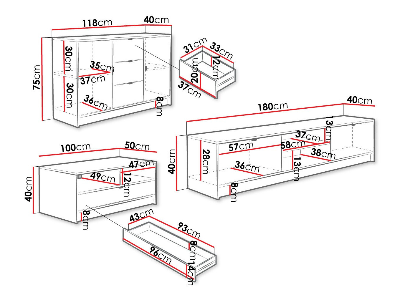 Woonkamerset Comfivo Larmire 107 (Wit)