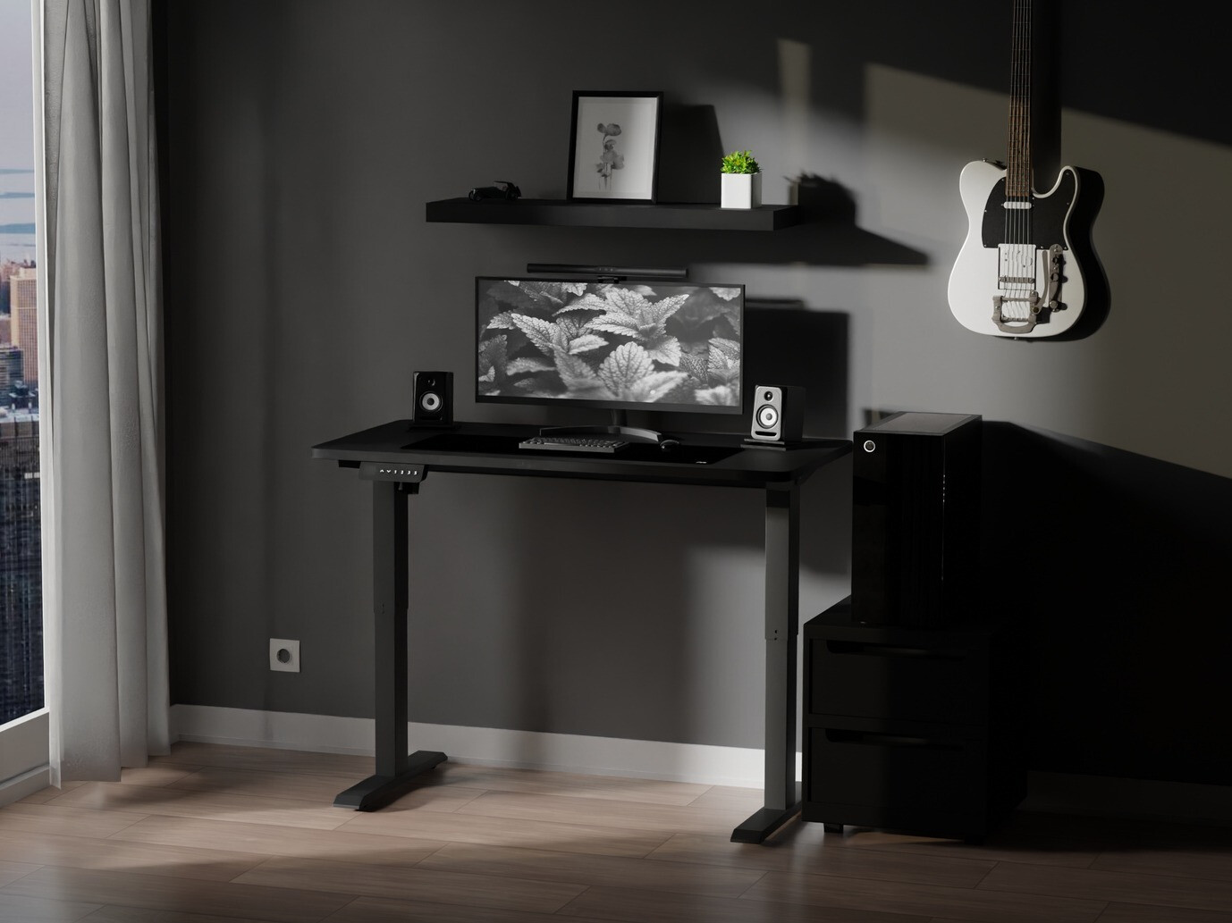 In hoogte verstelbaar bureau Lodi 100 (Zwart)