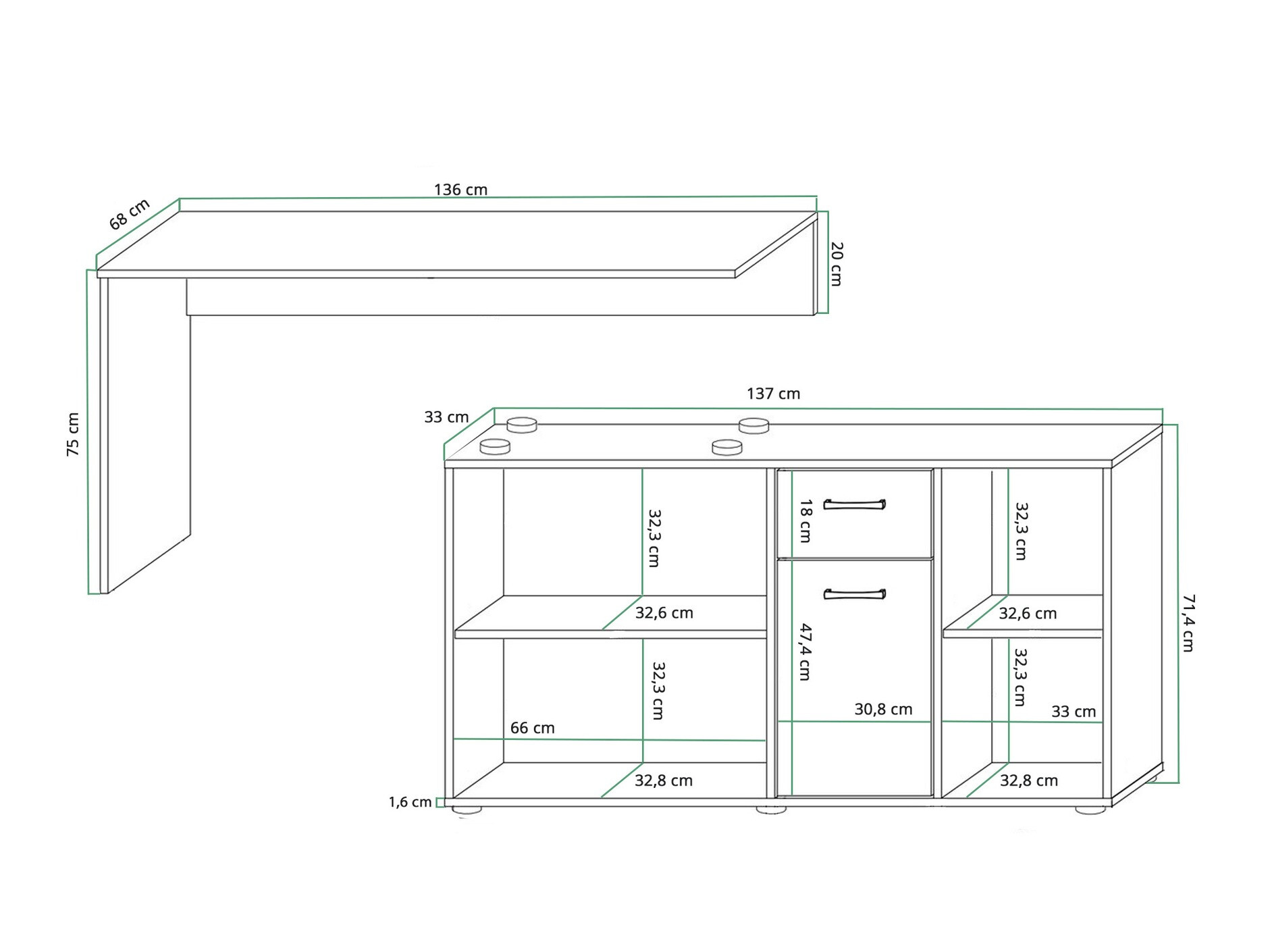 Hoekbureau Gilroy 113 (Wit + Glanzend wit)