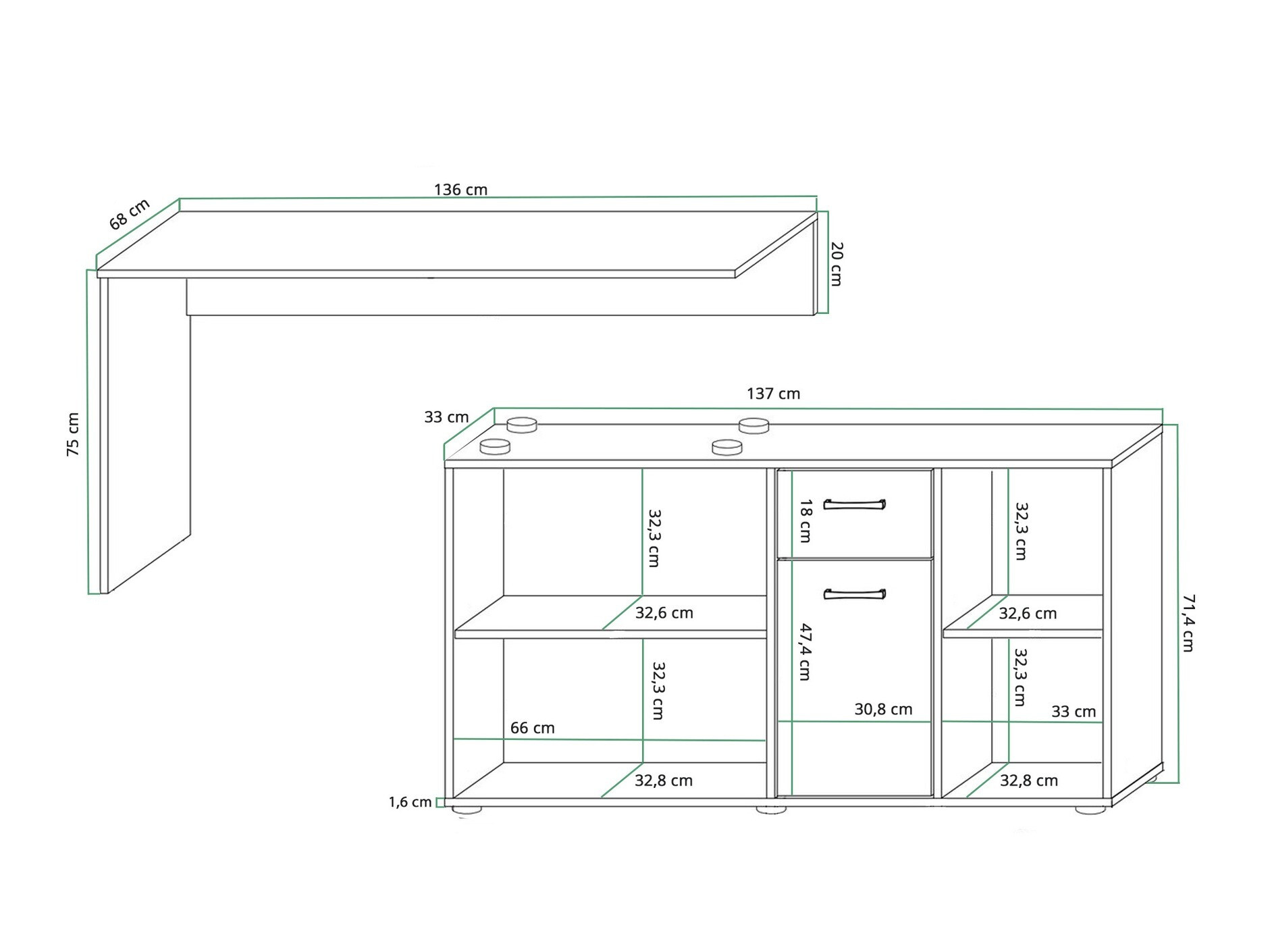 Hoekbureau Gilroy 113 (Wit + Glanzend zwart)