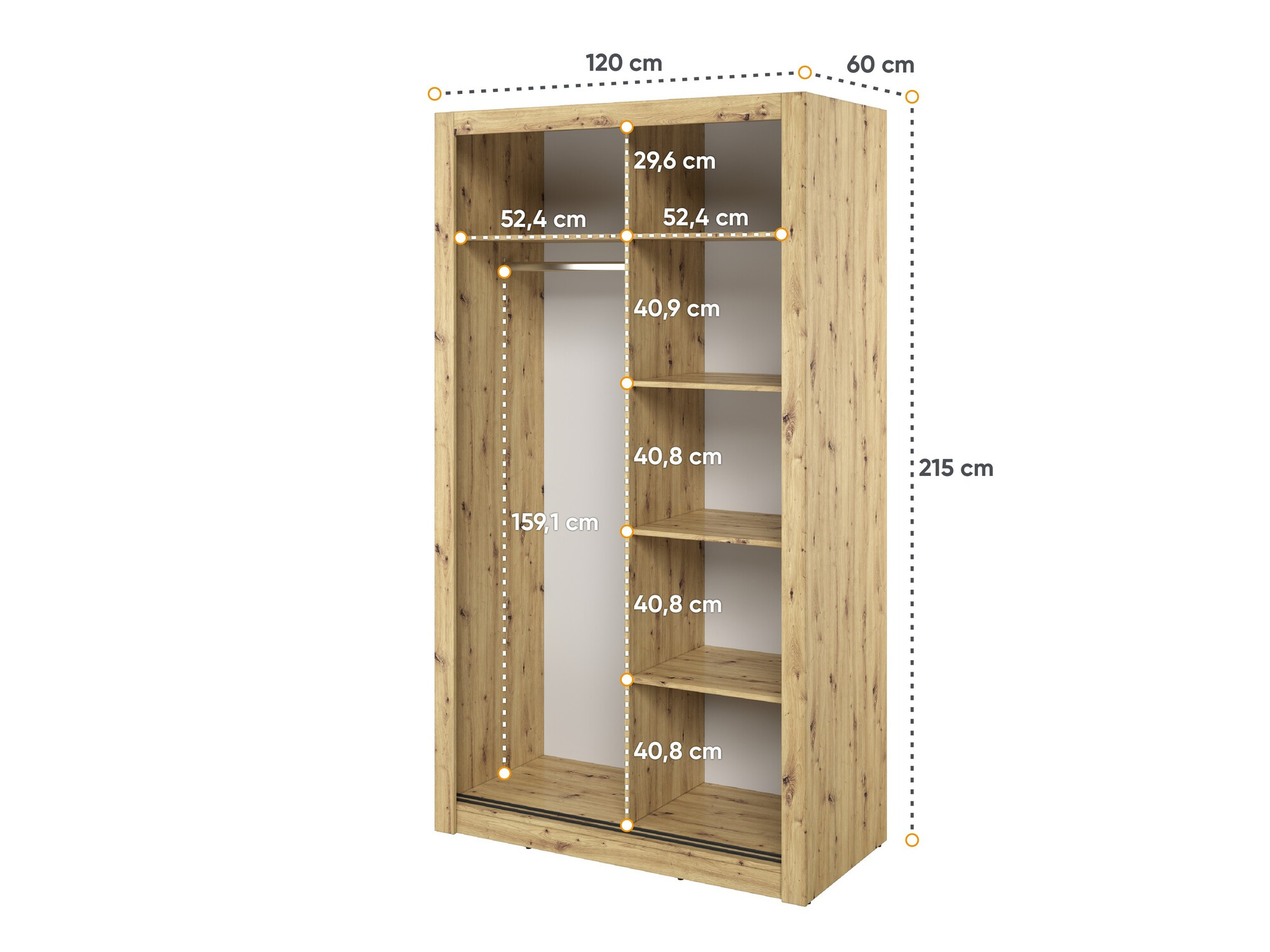 Kledingkast Fresno 121 (Artisan eiken)