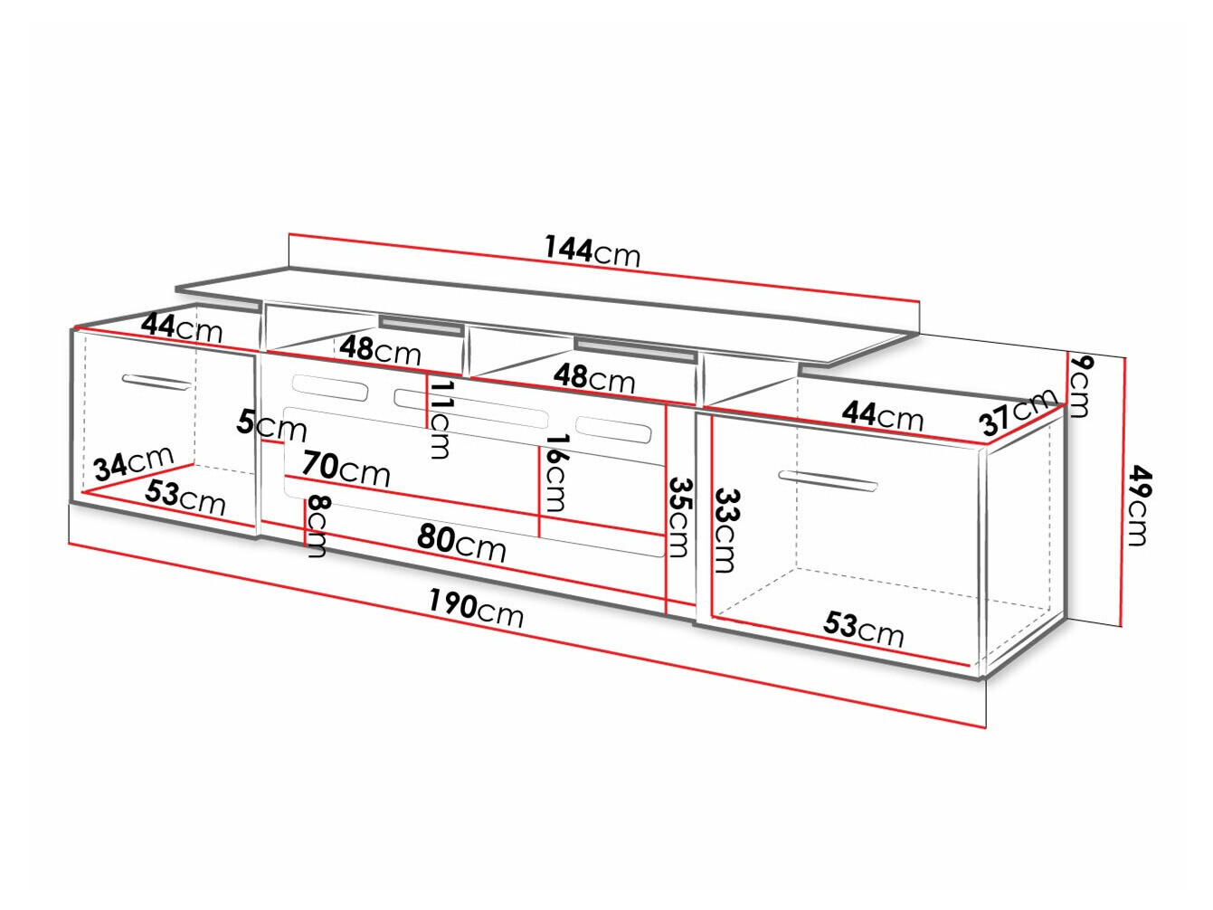 TV-meubel Charlotte 155 (Wit + Glanzend wit)