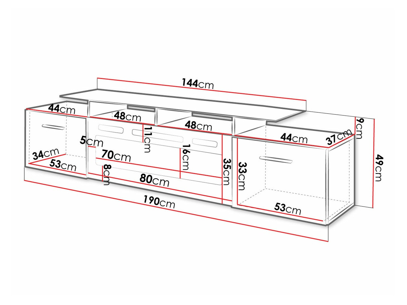 TV-meubel Charlotte 155 (Wit + Glanzend wit)