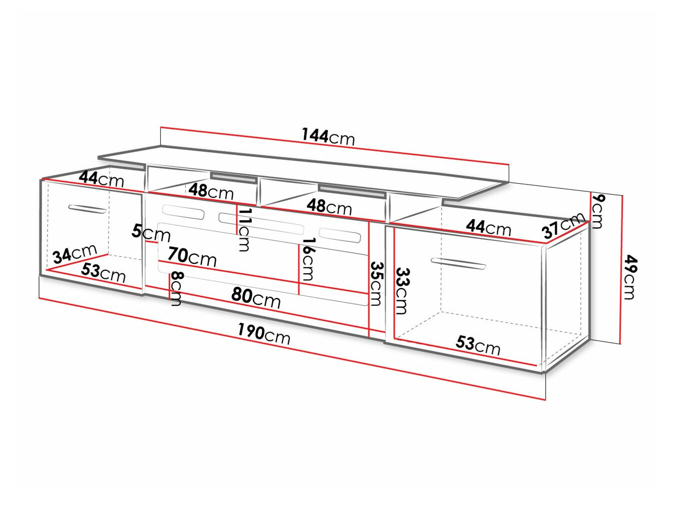 TV-meubel Numerus (Zwart + Glanzend zwart)