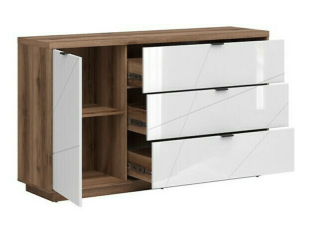 Woonkamerset Fivale 110 (Donker delano-eik + Glanzend wit)