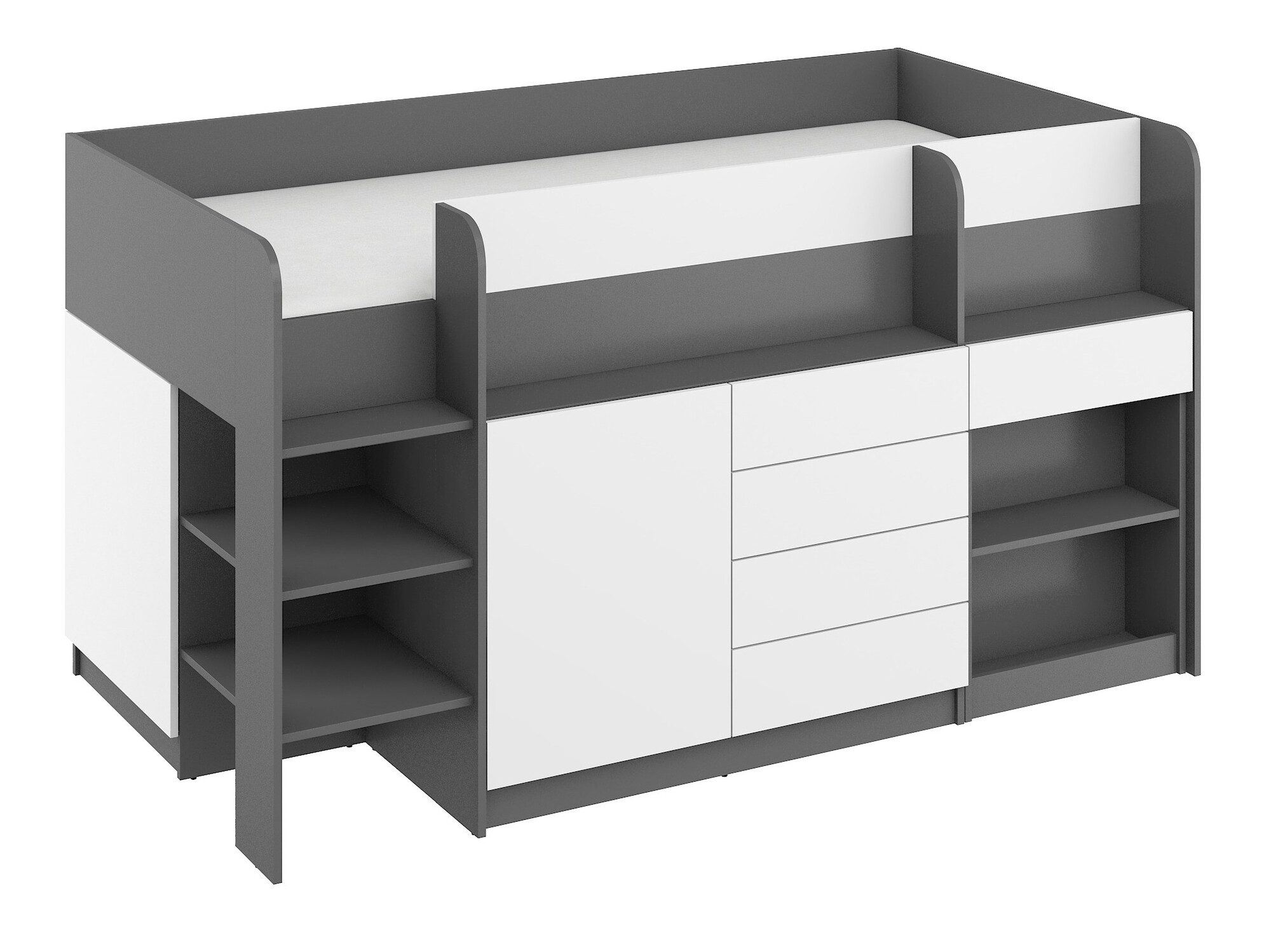 Hoog bed Gilroy 116 (Grafiet + Wit)