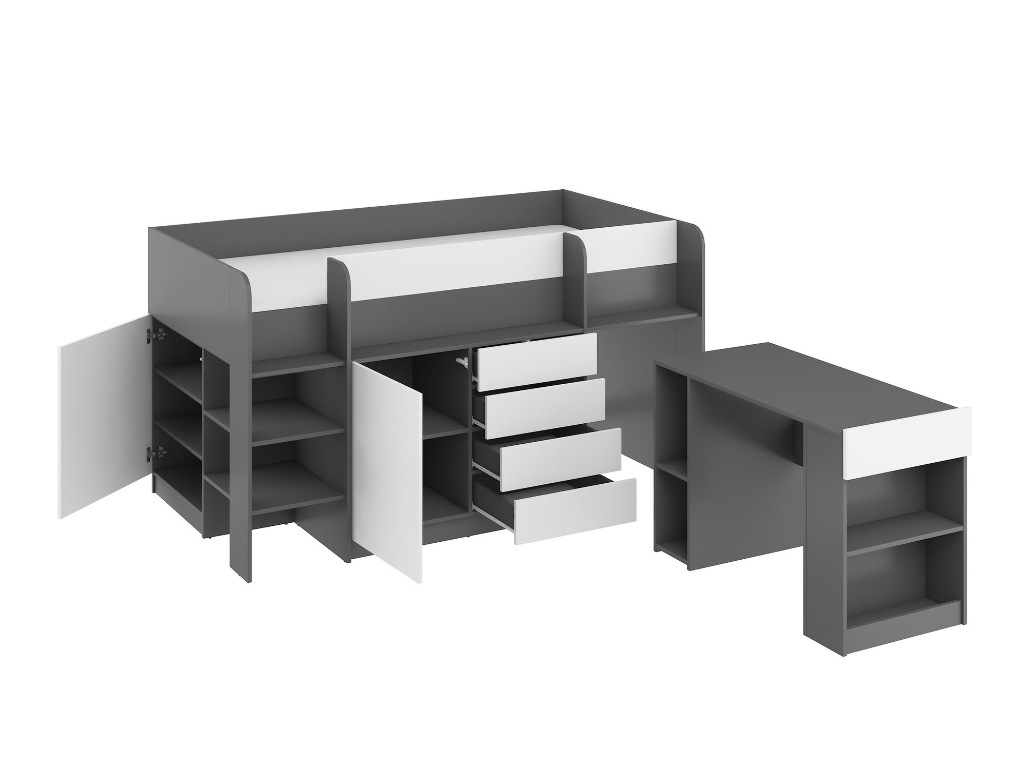 Hoog bed Gilroy 116 (Grafiet + Wit)