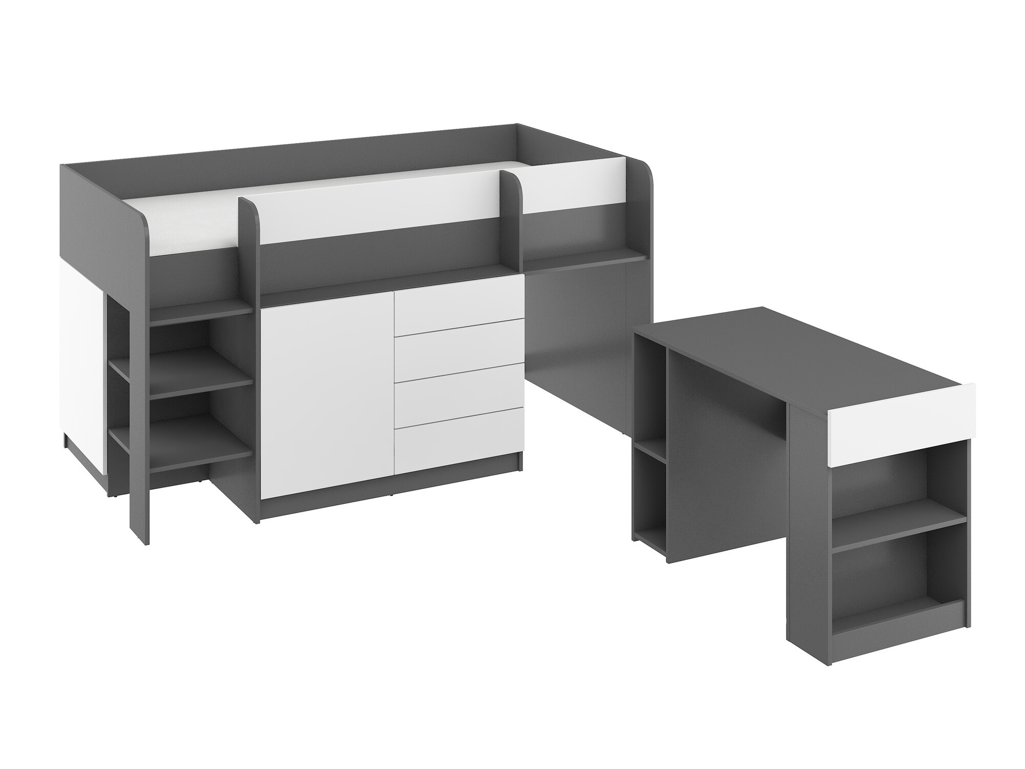 Hoog bed Gilroy 116 (Grafiet + Wit)