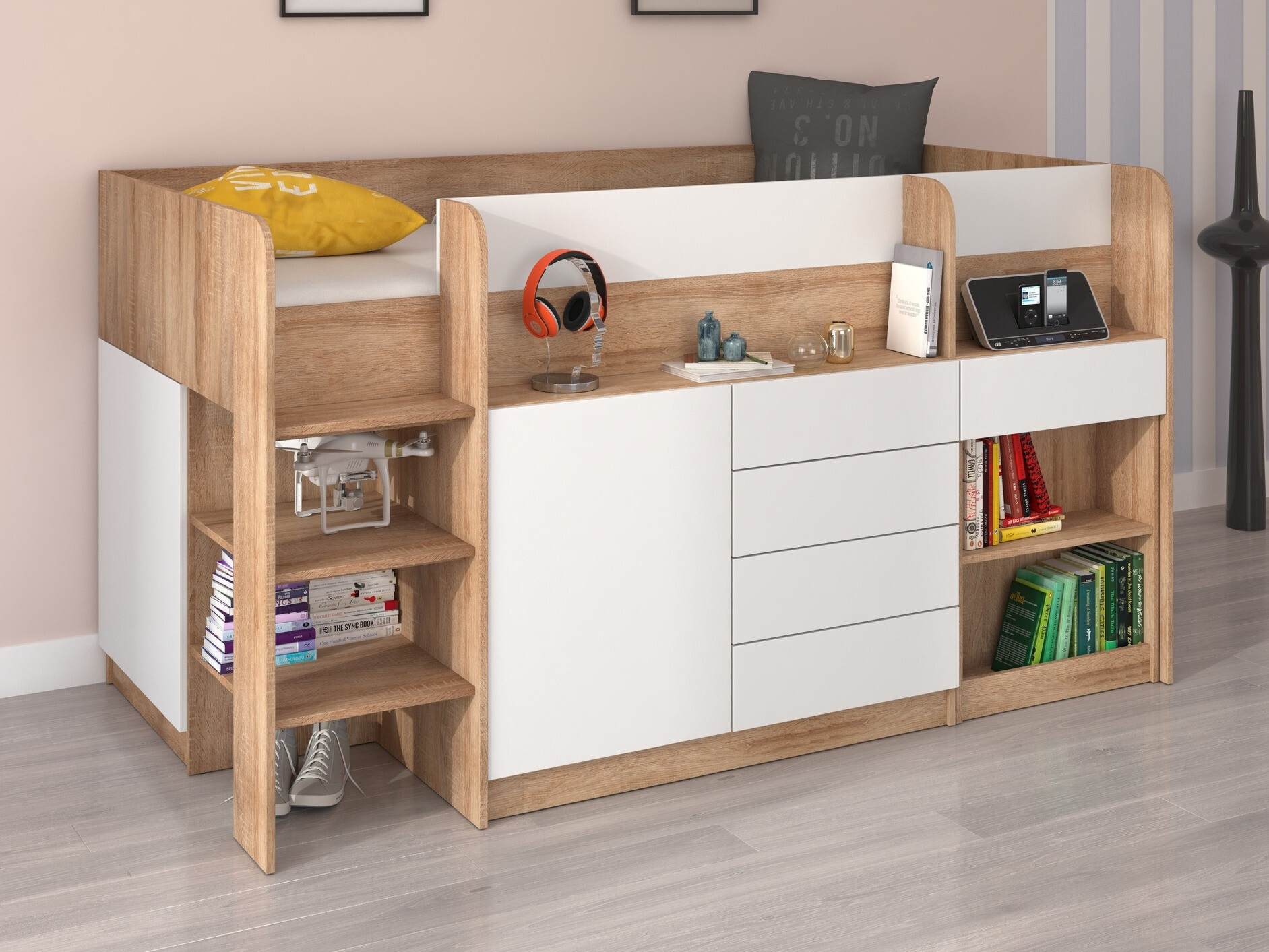 Hoog bed Gilroy 116 (Sonoma eik + Wit)