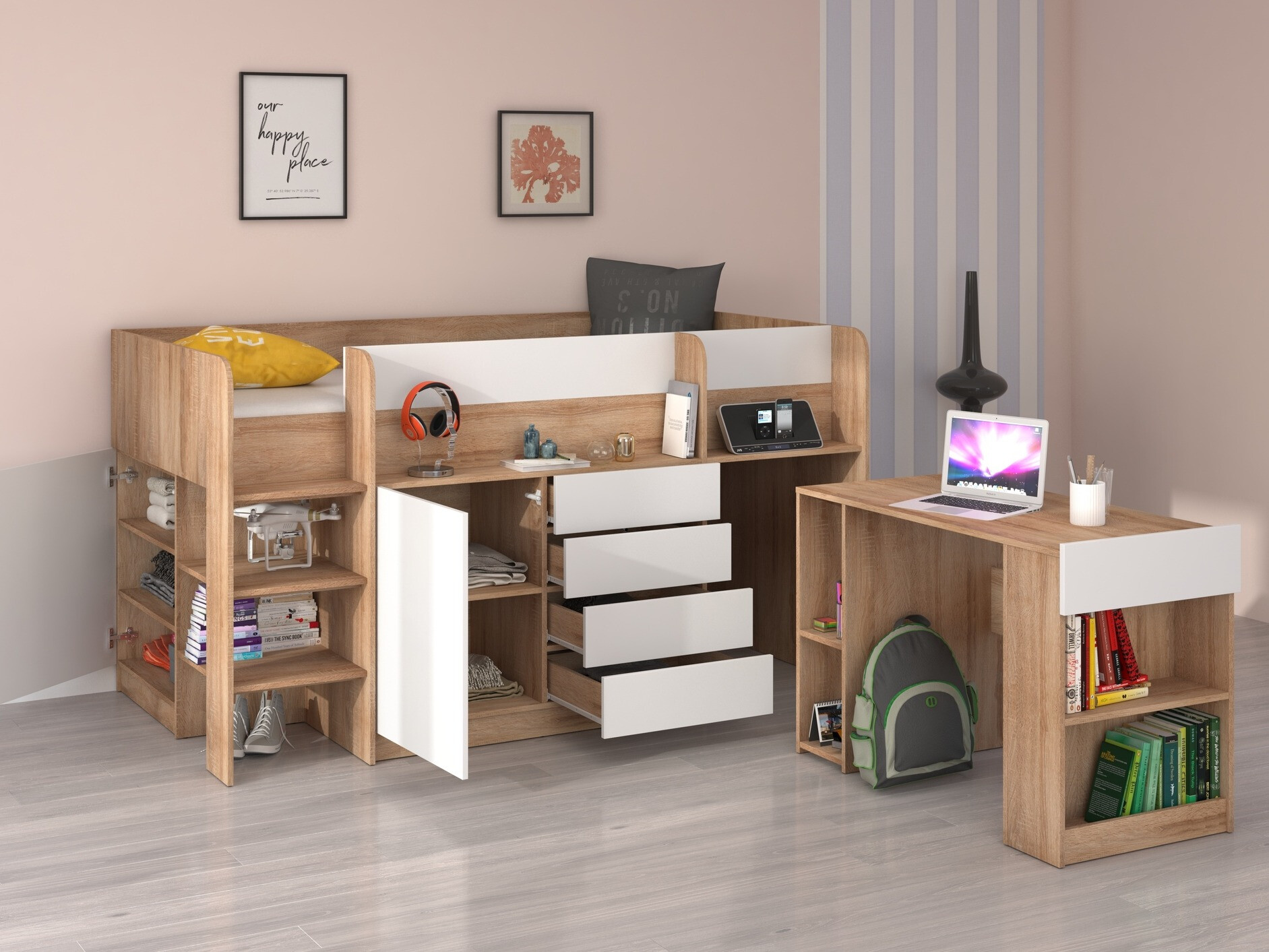 Hoog bed Gilroy 116 (Sonoma eik + Wit)