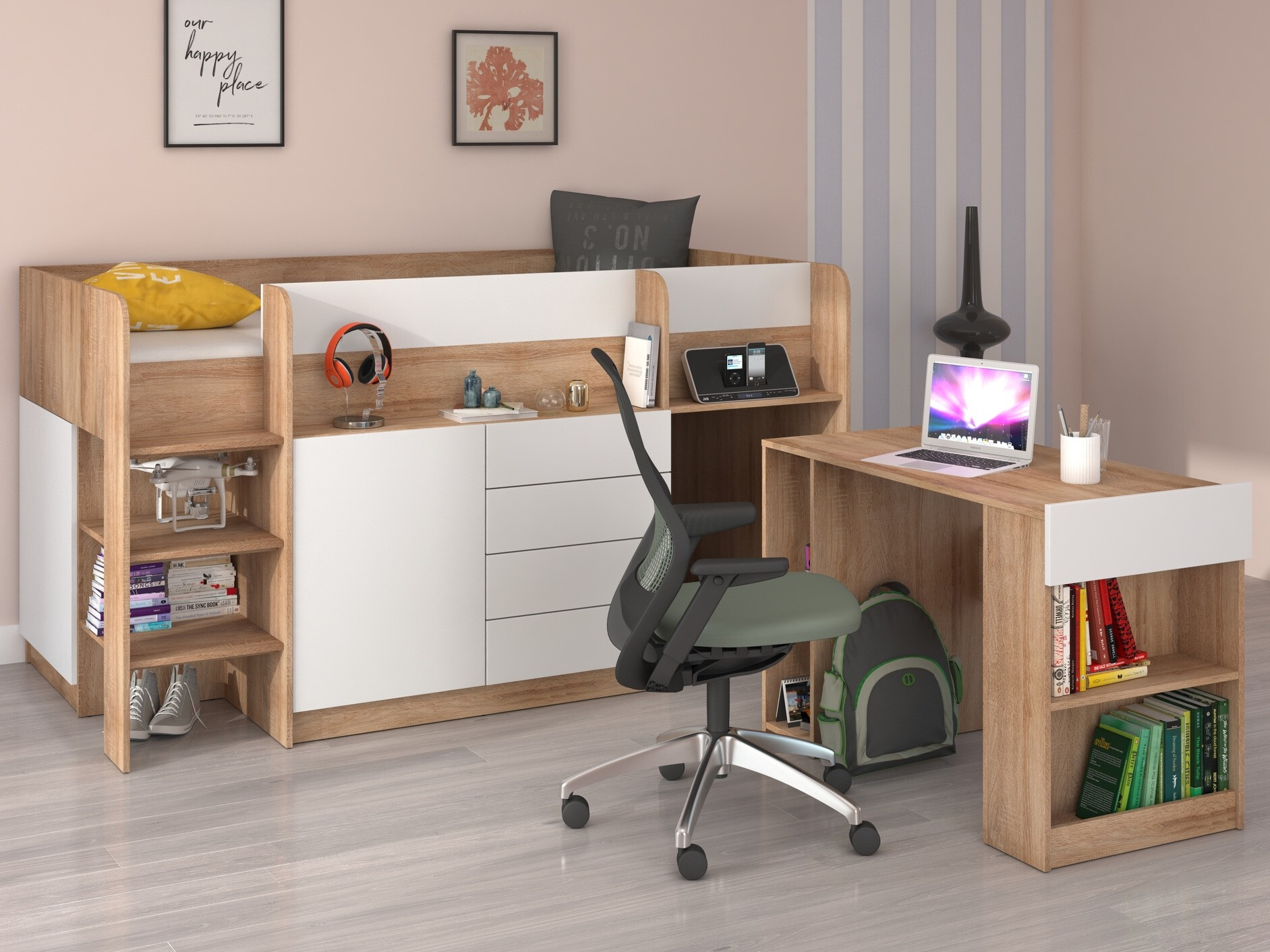 Hoog bed Gilroy 116 (Sonoma eik + Wit)