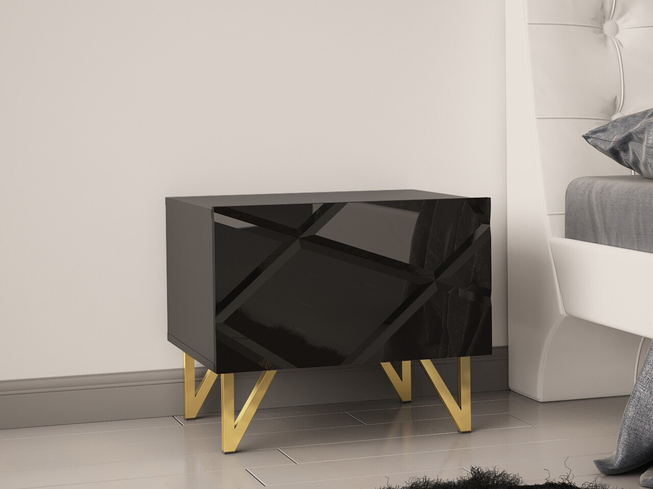 Nachtkastje Mavmave 103 (Zwart + Glanzend zwart)