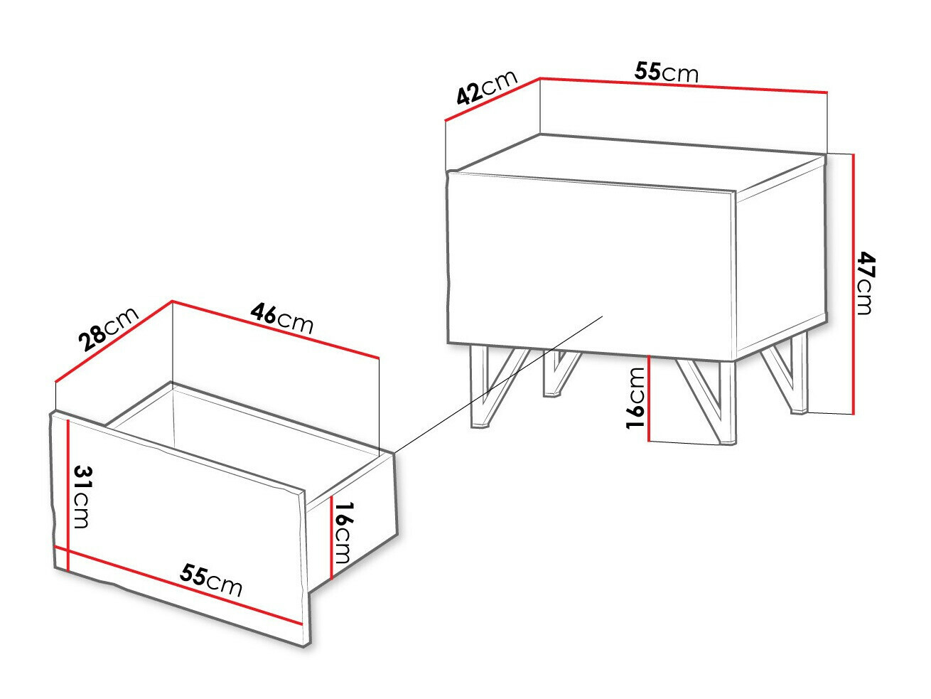 Nachtkastje Mavmave 103 (Zwart + Glanzend zwart)