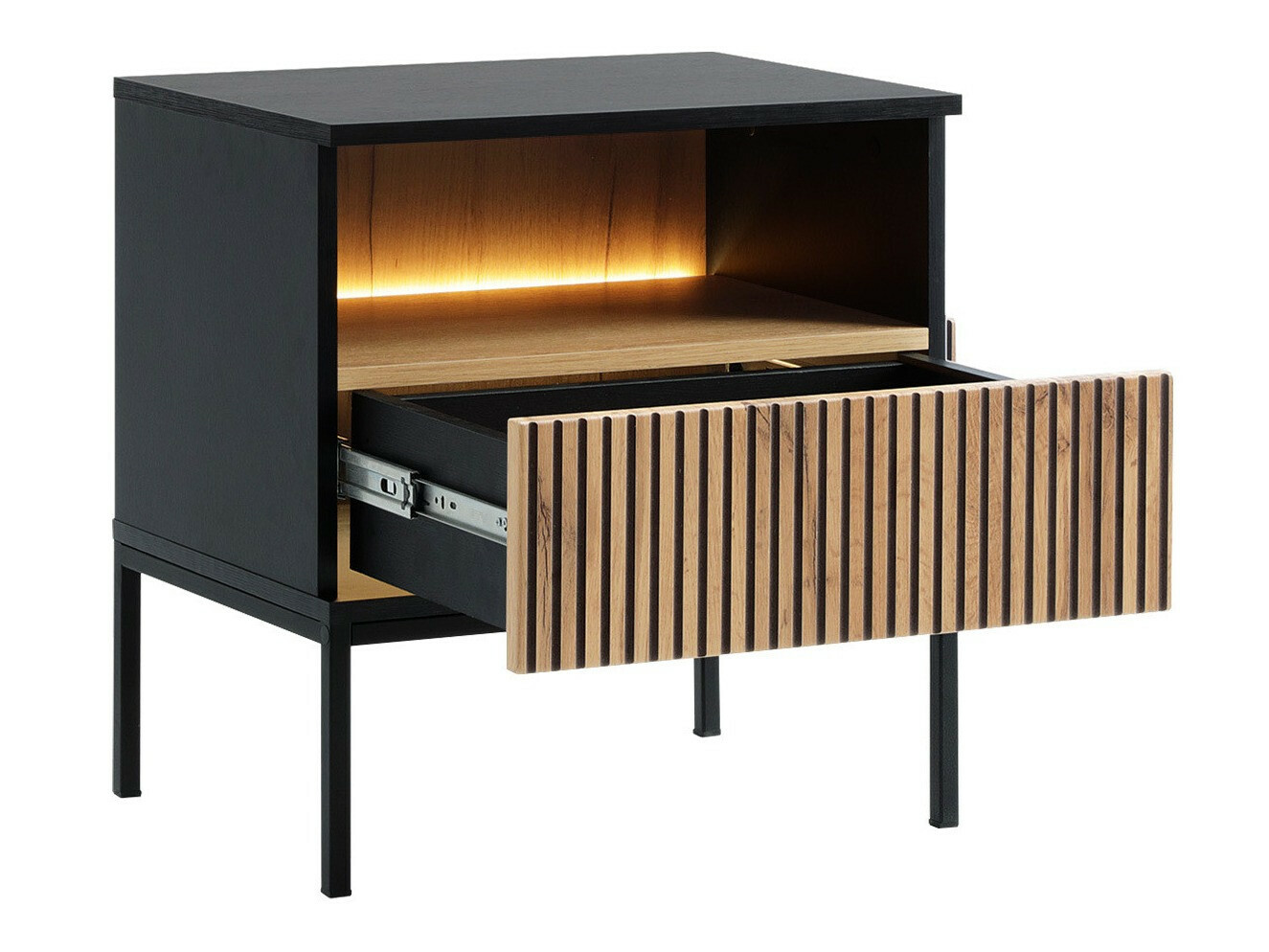 Nachtkastje Manal (Zwart + Wotan eik)