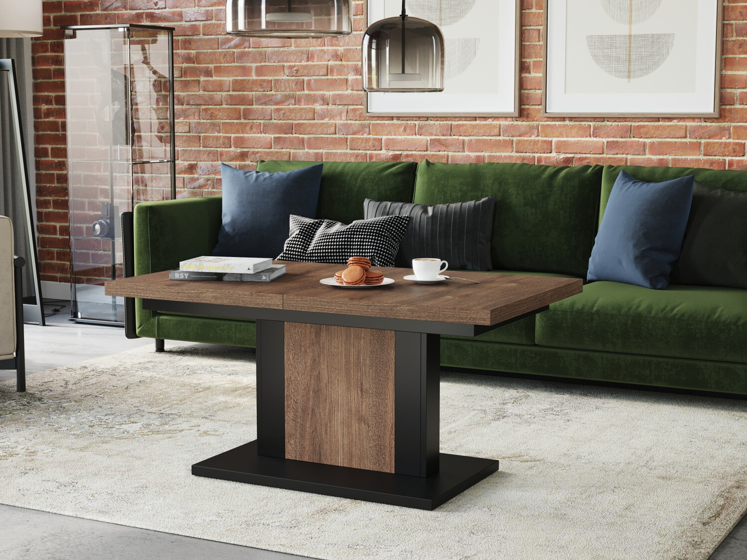 Salontafel transformator Glendale 103 (Donkere eik + Zwart)