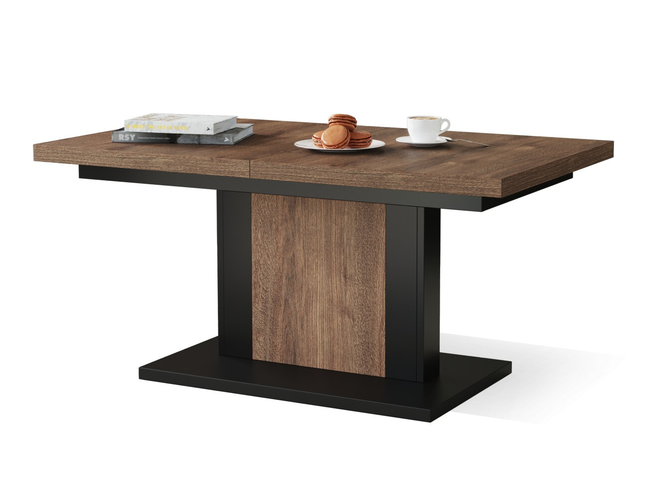 Transforming salontafel Glendale 103 (Donkere eik + Zwart)