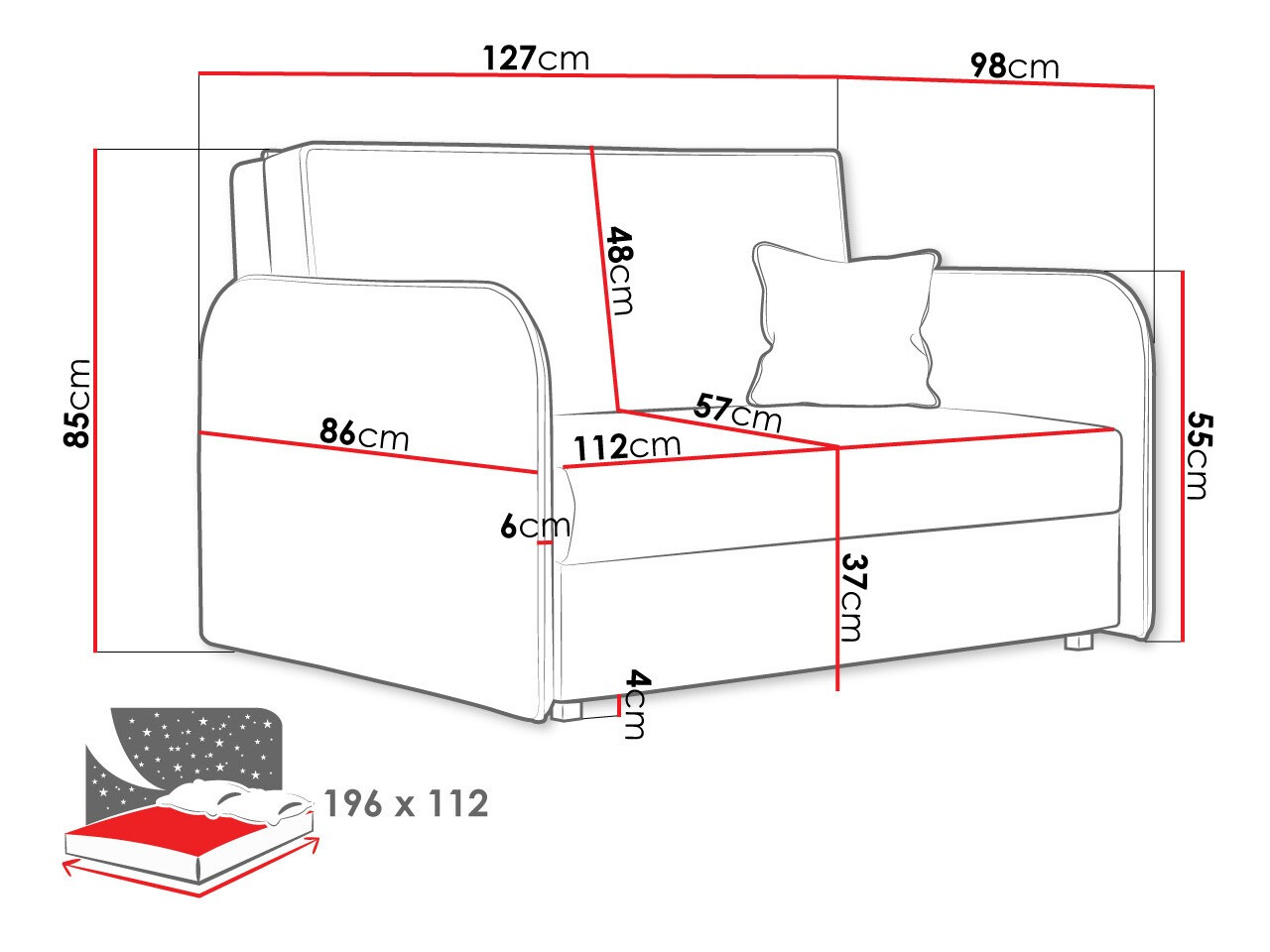 Slaapbank Columbus 124 (Mono 244)