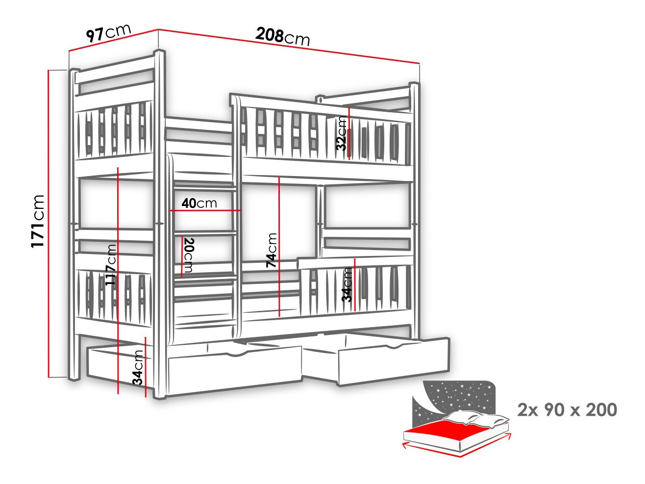 Stapelbed Vista 100 (Grijs)
