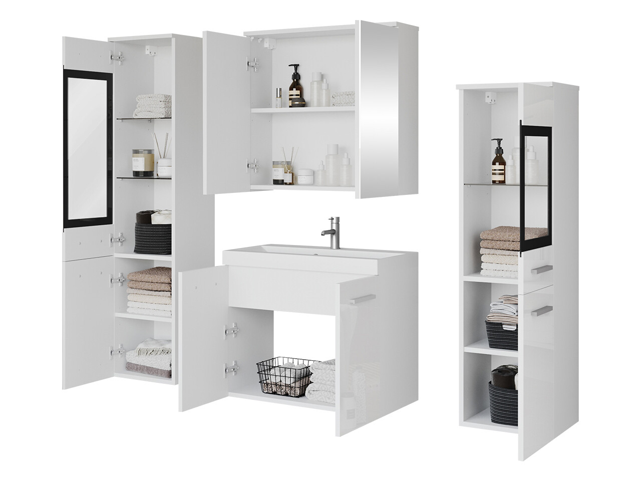 Badkamerset Scientia III (Glanzend wit + Matera grijs)