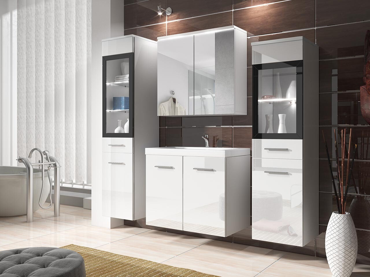 Badkamerset Sarasota 140 (Glanzend wit + Wit)