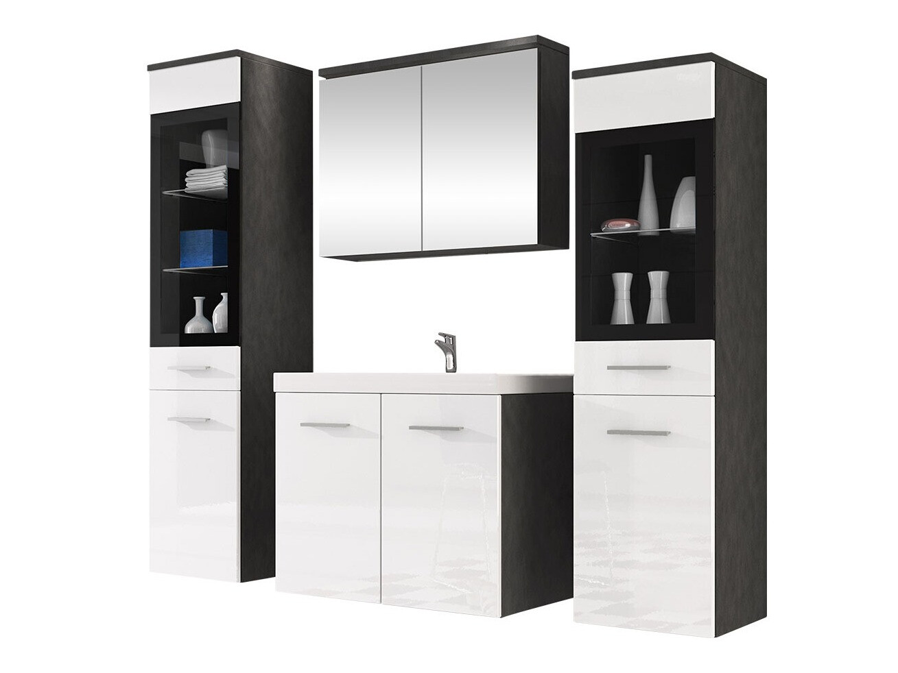 Badkamerset Scientia III (Glanzend wit + Matera grijs)