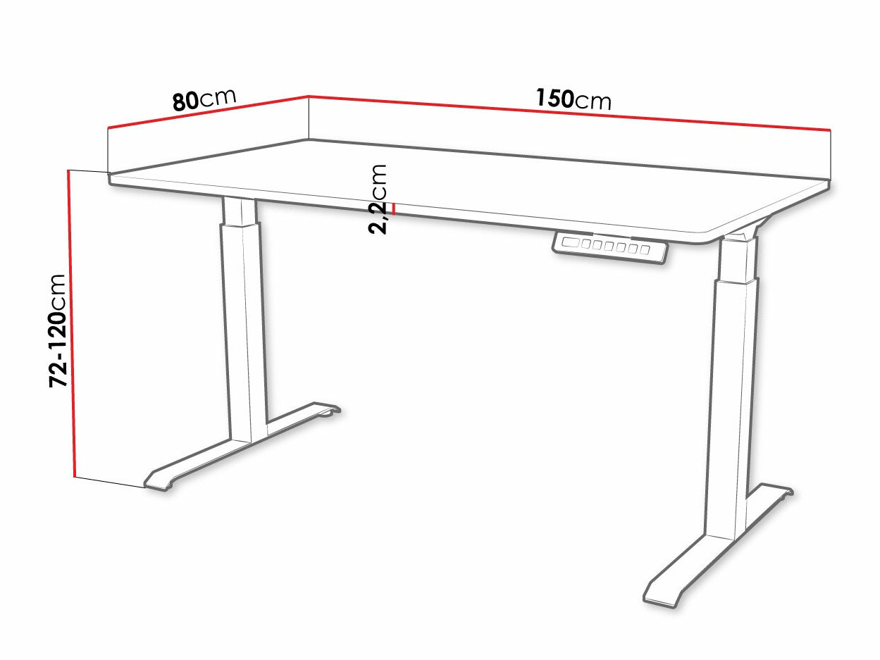 In hoogte verstelbaar bureau Charlotte 195 (Zwart)