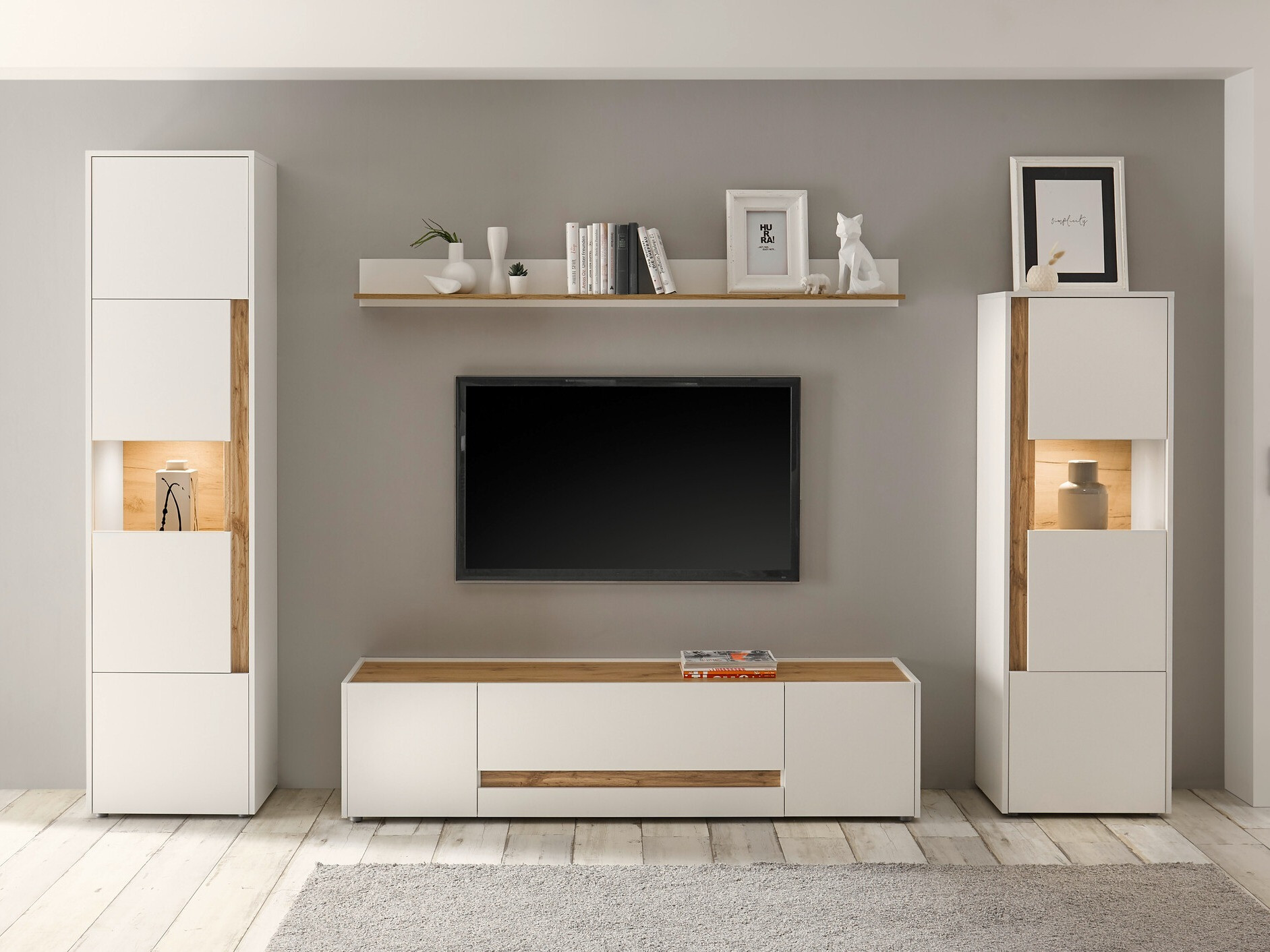 Boekenkast Elbsori 100 (Wit + Wotan eik)