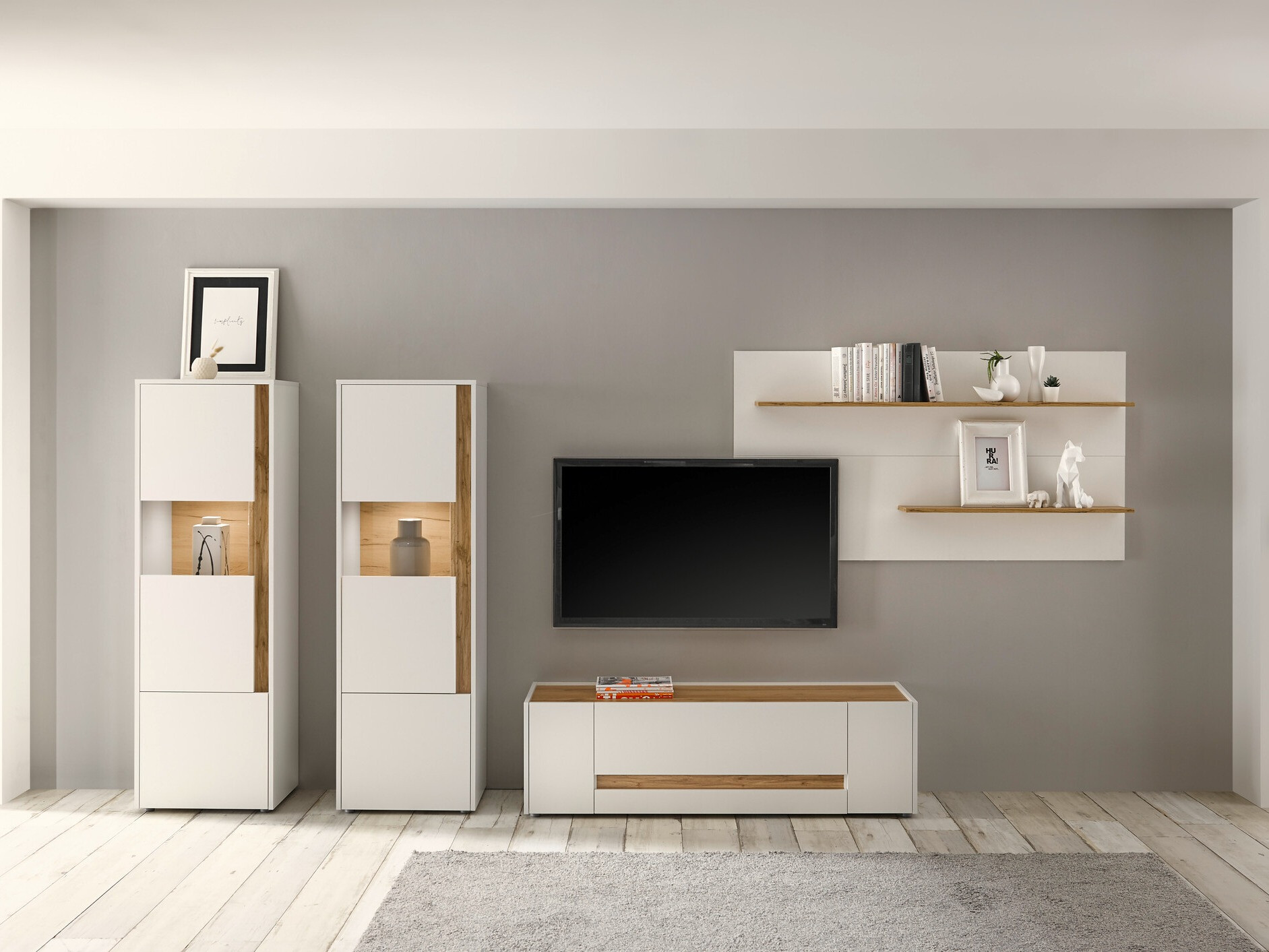 Wandplank Elbsori 112 (Wit + Wotan eik)