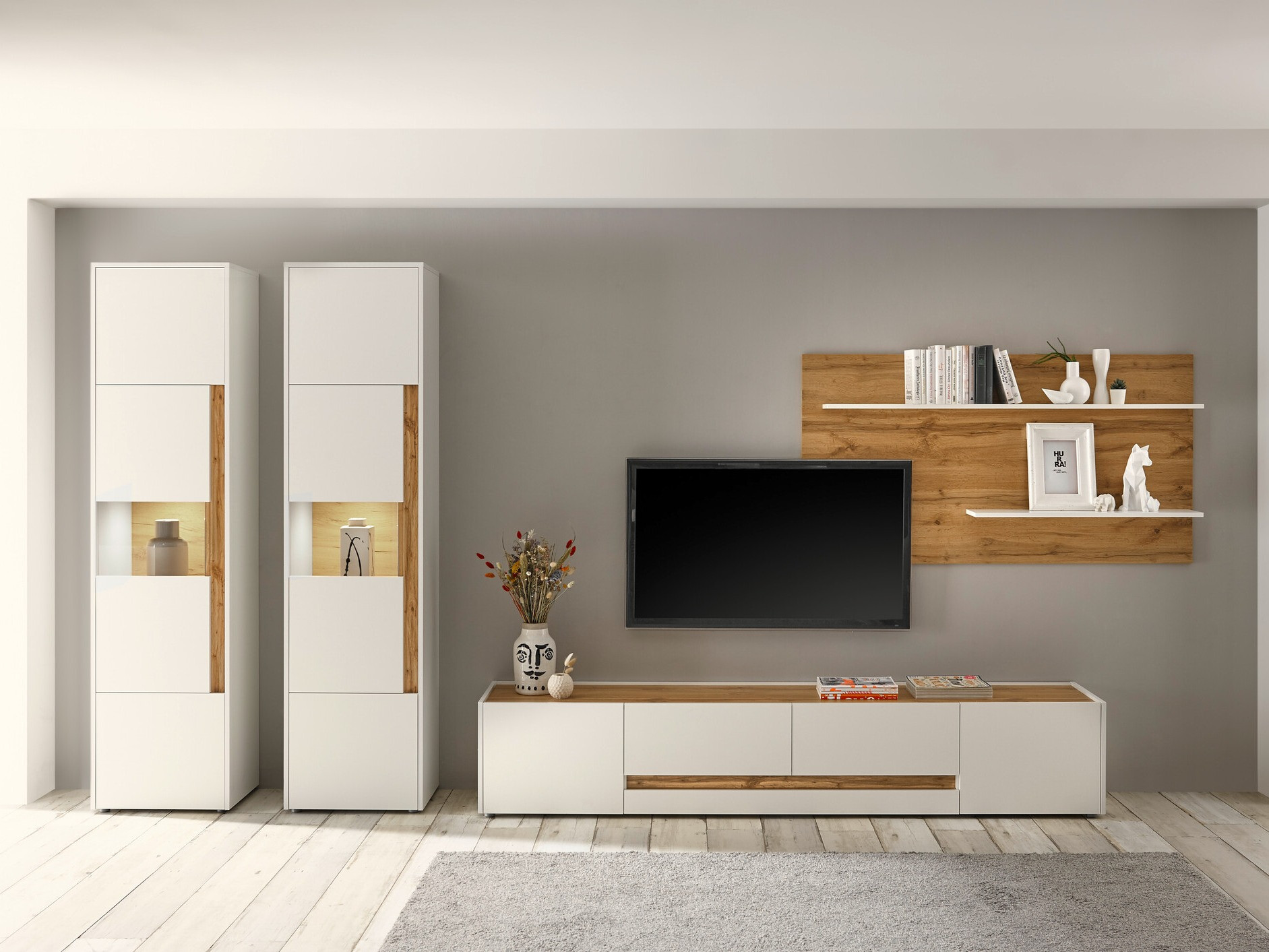 TV-meubel Elbsori 116 (Wit + Wotan eik)