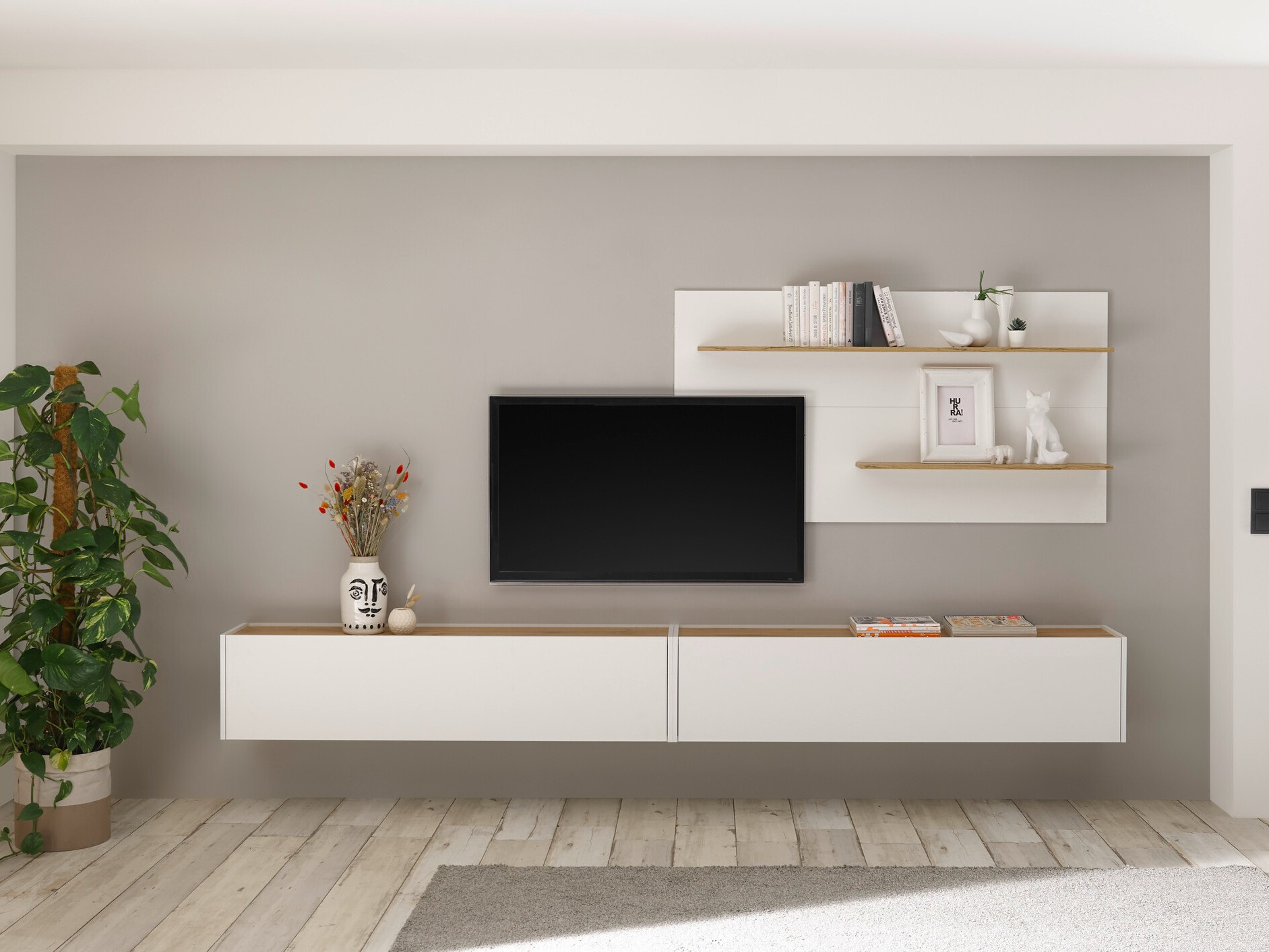 Woonkamerset Elbsori 120 (Wit + Wotan eik)