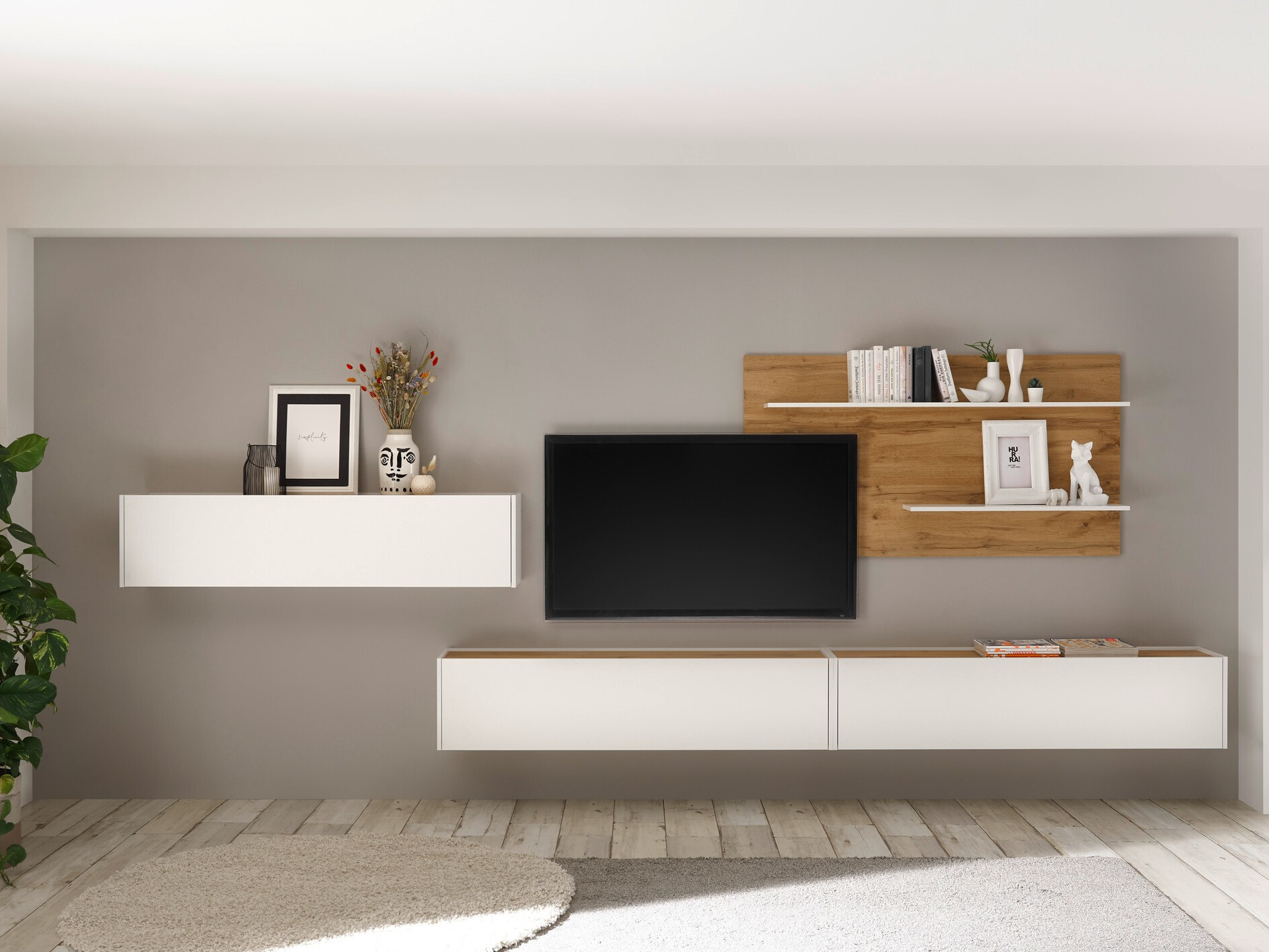 Woonkamerset Elbsori 121 (Wit + Wotan eik)