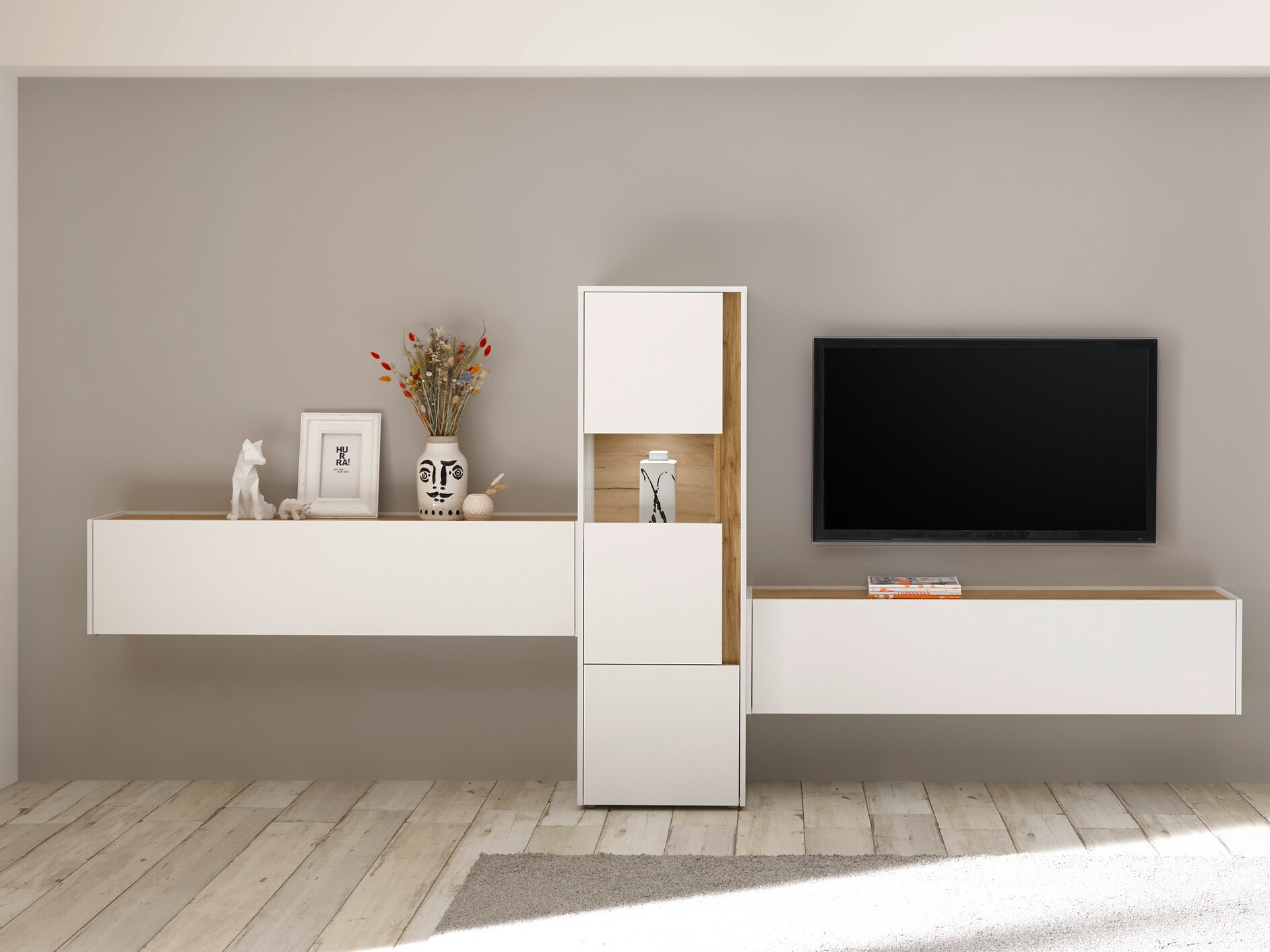 Woonkamerset Elbsori 122 (Wit + Wotan eik)