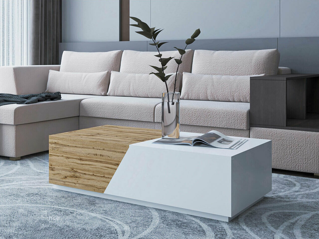Transformeerbare salontafel Comfivo Daldune (Wotan eik + Wit)