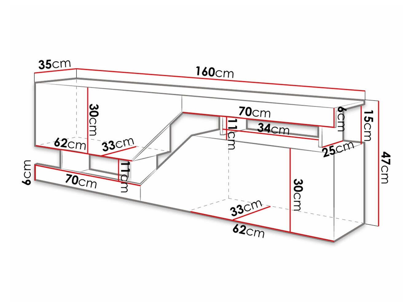 TV-meubel Comfivo Daldune 100 (Antraciet + Wotan eik)